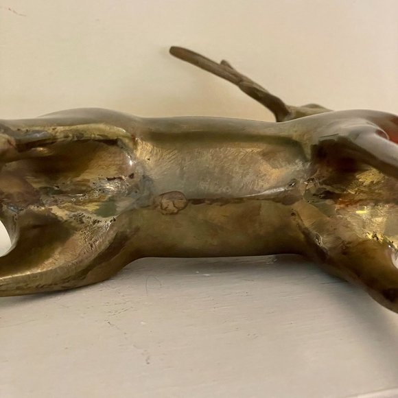 Large 12" Mid Century Standing Brass Deer Figure Xmas Reindeer Holiday Decor - Picture 6 of 8
